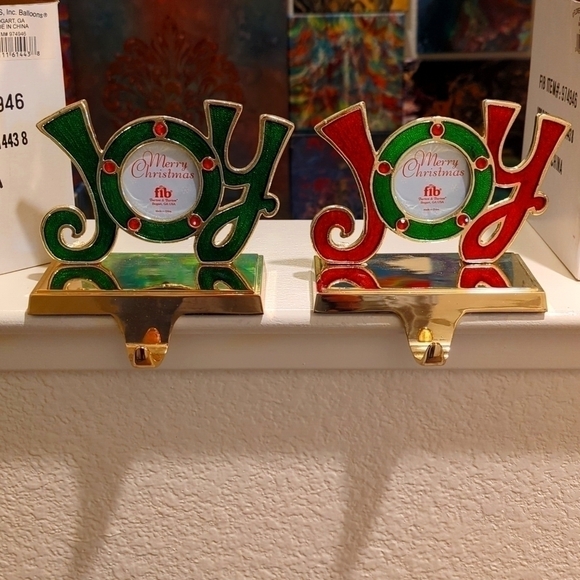 Bnib Joy stocking holder in red and green with weighted gold base and hook. - Picture 1 of 6